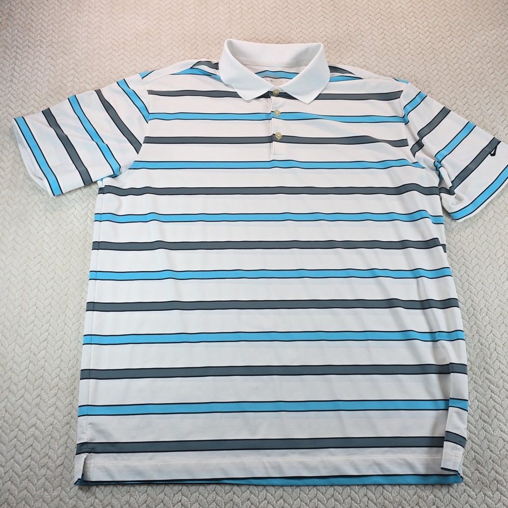 Nike Golf Tour Performance Dri-FIT Striped Polo Shirt White Blue Grey 597253-109
